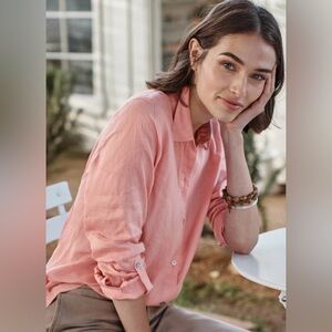 JJill Light Pink/Peach Button-Front Linen Shirt